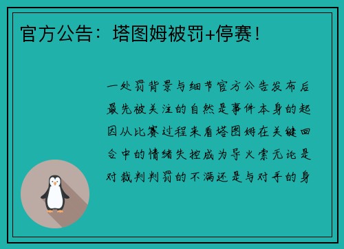 官方公告：塔图姆被罚+停赛！