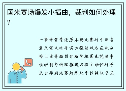 国米赛场爆发小插曲，裁判如何处理？