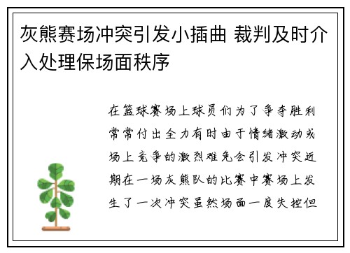 灰熊赛场冲突引发小插曲 裁判及时介入处理保场面秩序